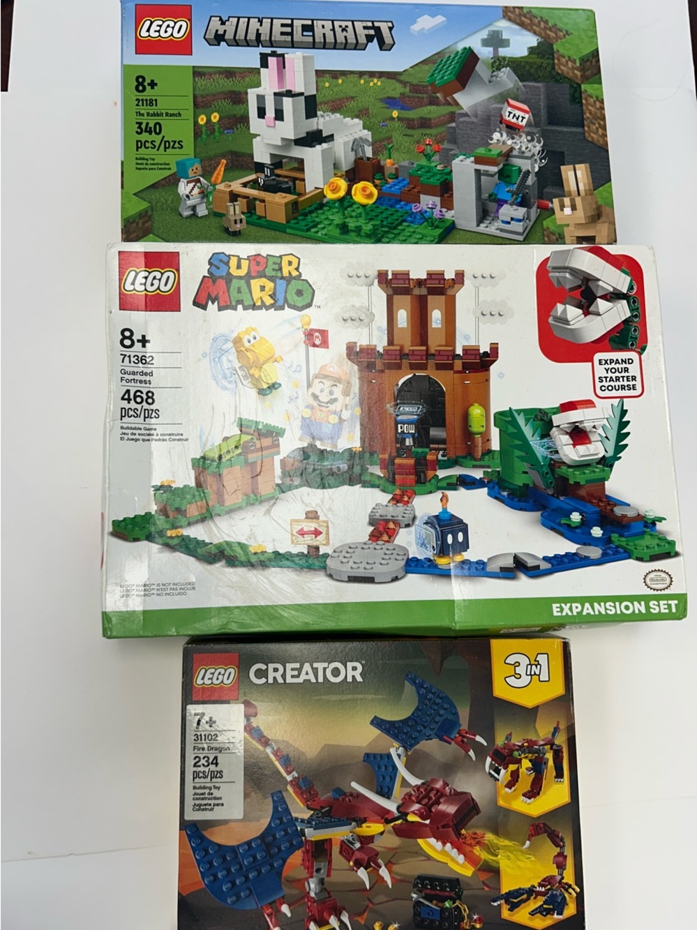 Lego Minecraft, Super Mario & Creator Set Boxes New Unopened set of 3
